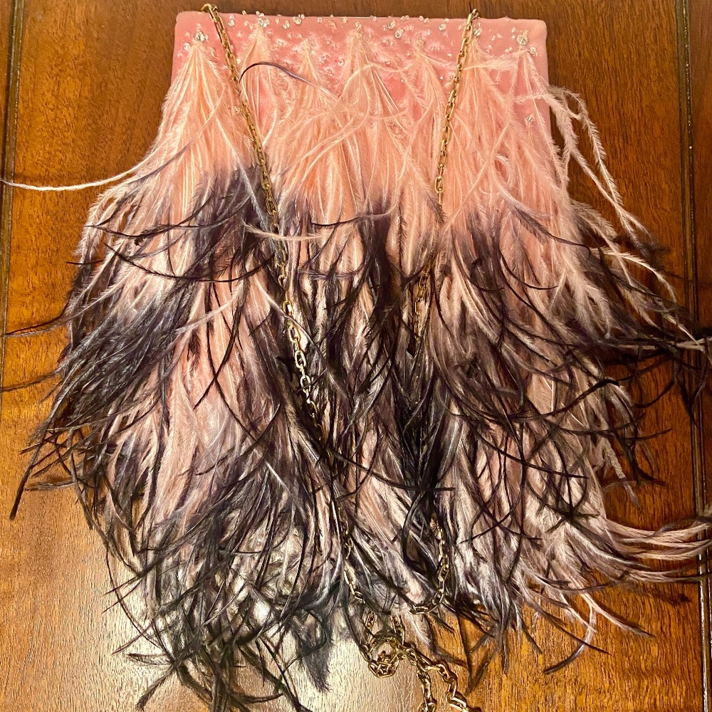 Rare Valentino Garavani Embellished SatinSilk Ostrich Feather Evening Clutch
